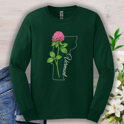 Vermont State Flower Long Sleeve Tee — Red Clover Outline Tee