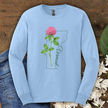 Vermont State Flower Long Sleeve Tee — Red Clover Outline Tee