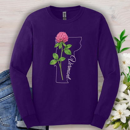Vermont State Flower Long Sleeve Tee — Red Clover Outline Tee