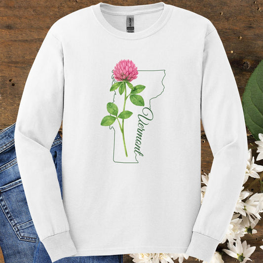 Vermont State Flower Long Sleeve Tee — Red Clover Outline Tee