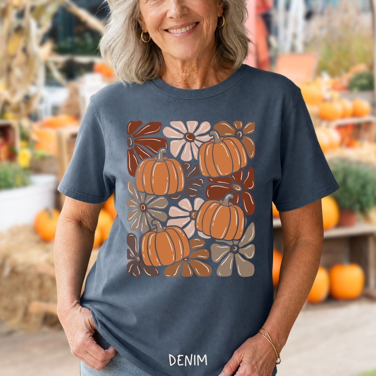 Vibrant Retro Floral Pumpkin T-Shirt