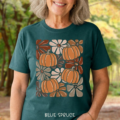 Vibrant Retro Floral Pumpkin T-Shirt