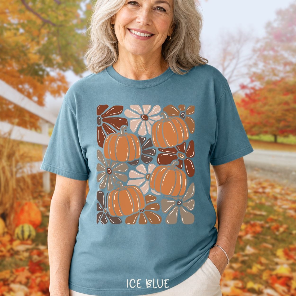 Vibrant Retro Floral Pumpkin T-Shirt