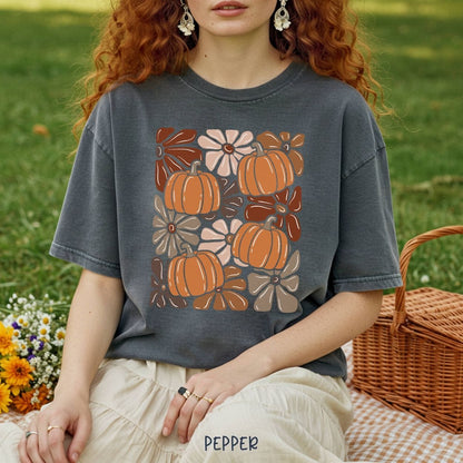 Vibrant Retro Floral Pumpkin T-Shirt