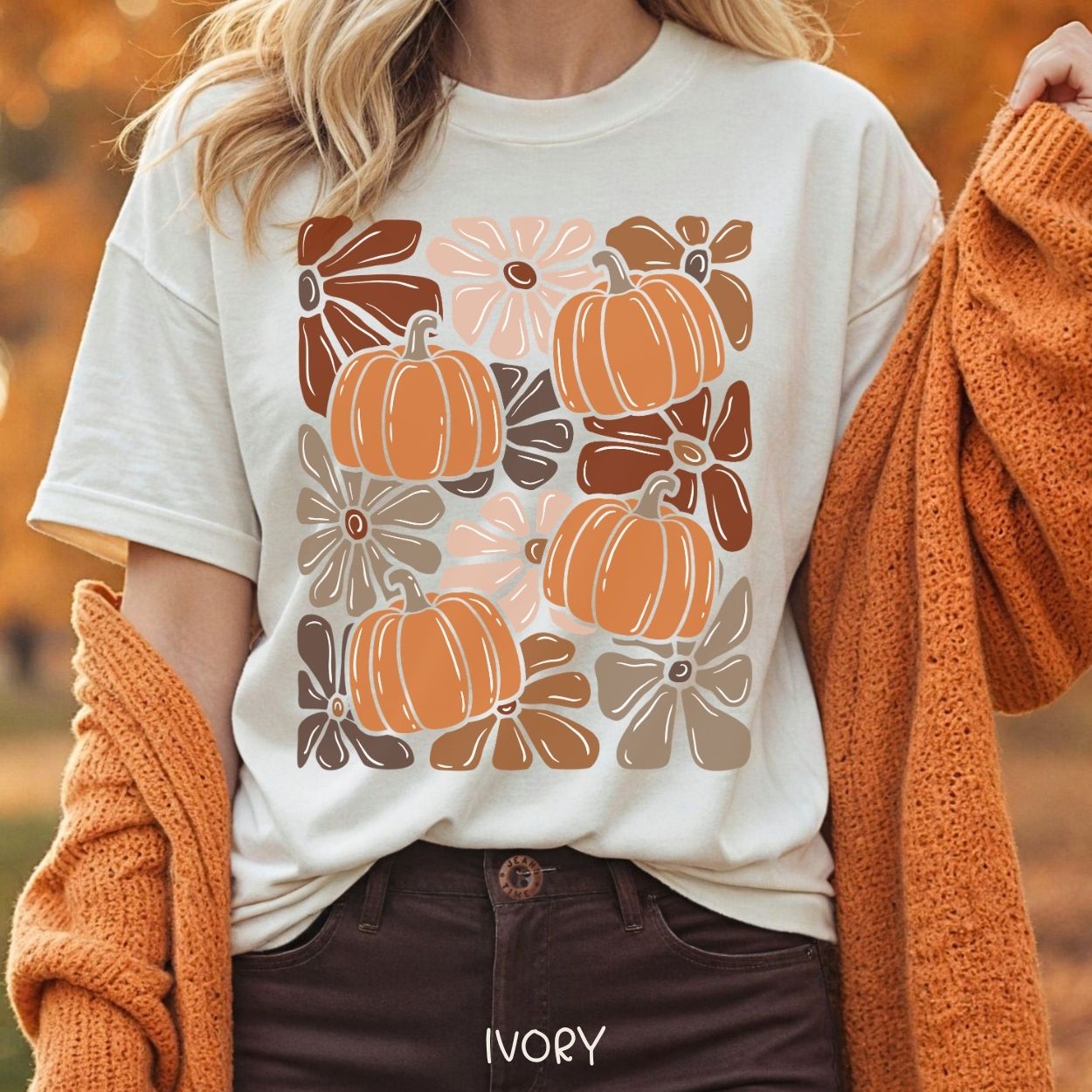 Vibrant Retro Floral Pumpkin T-Shirt