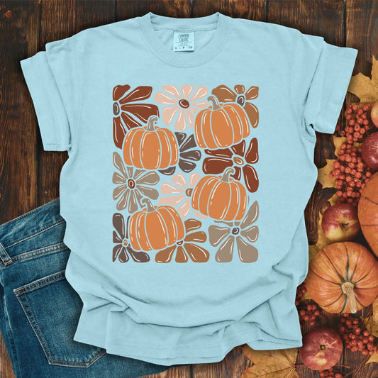 Vibrant Retro Floral Pumpkin T-Shirt