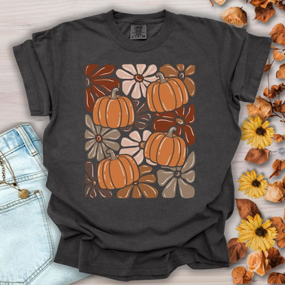 Vibrant Retro Floral Pumpkin T-Shirt