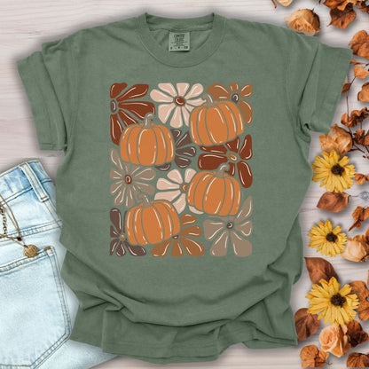 Vibrant Retro Floral Pumpkin T-Shirt