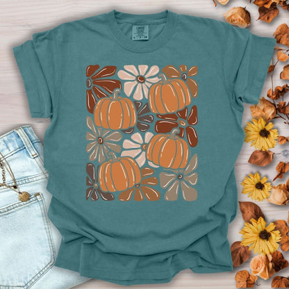 Vibrant Retro Floral Pumpkin T-Shirt