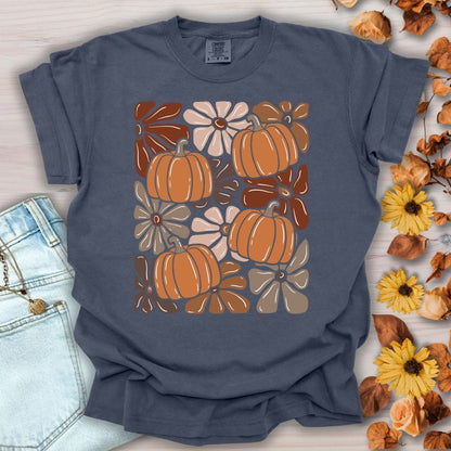 Vibrant Retro Floral Pumpkin T-Shirt