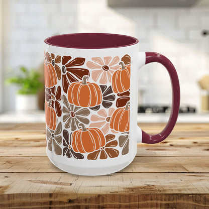 Vibrant Retro Floral Pumpkins Mug (11/15oz)