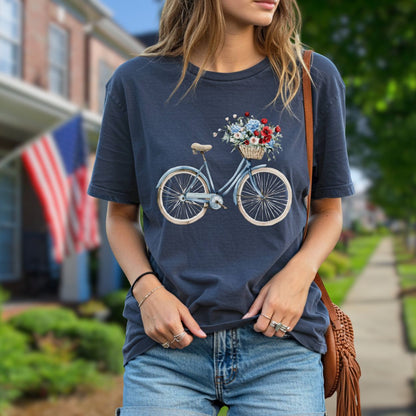 Vintage Americana Bicycle with Flowers T-Shirt
