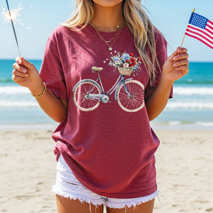Vintage Americana Bicycle with Flowers T-Shirt