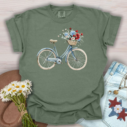 Vintage Americana Bicycle with Flowers T-Shirt