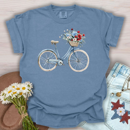Vintage Americana Bicycle with Flowers T-Shirt