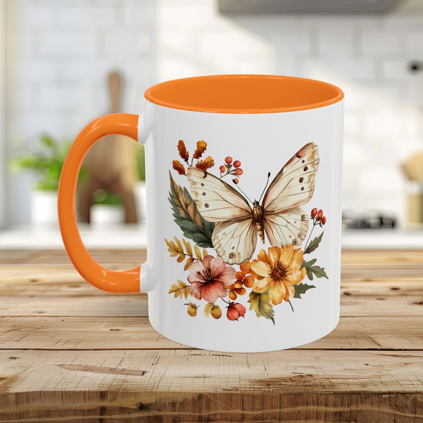 Vintage Autumn Butterfly & Dahlia Flowers Mug (11/15oz)