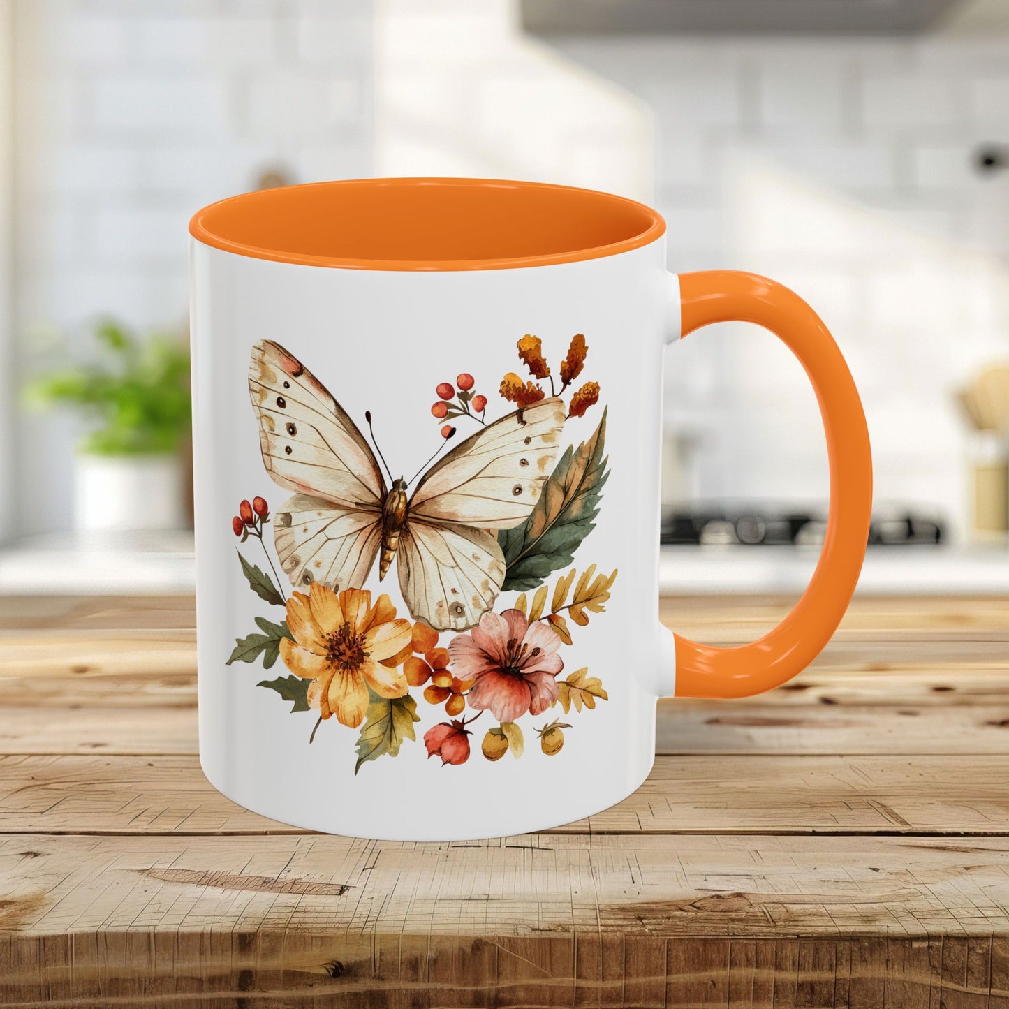 Vintage Autumn Butterfly & Dahlia Flowers Mug (11/15oz)