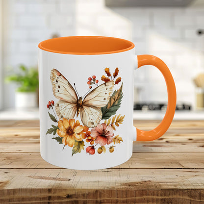 Vintage Autumn Butterfly & Dahlia Flowers Mug (11/15oz)