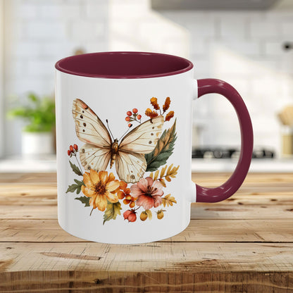 Vintage Autumn Butterfly & Dahlia Flowers Mug (11/15oz)