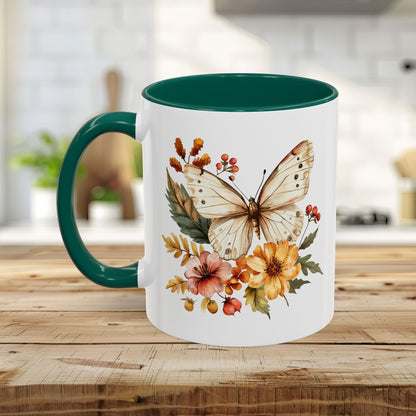 Vintage Autumn Butterfly & Dahlia Flowers Mug (11/15oz)