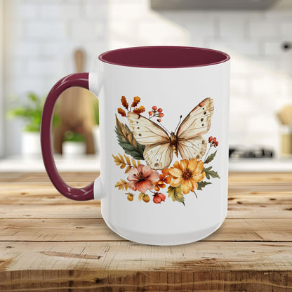 Vintage Autumn Butterfly & Dahlia Flowers Mug (11/15oz)