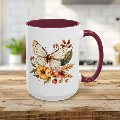 Vintage Autumn Butterfly & Dahlia Flowers Mug (11/15oz)