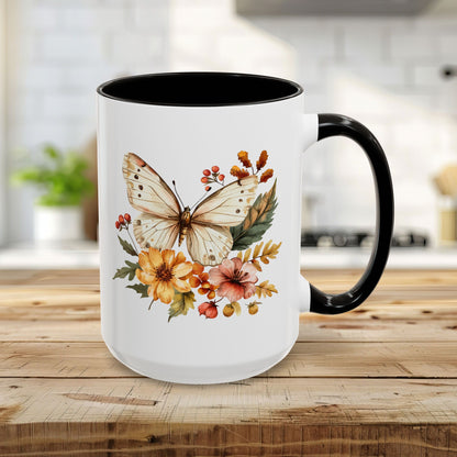 Vintage Autumn Butterfly & Dahlia Flowers Mug (11/15oz)