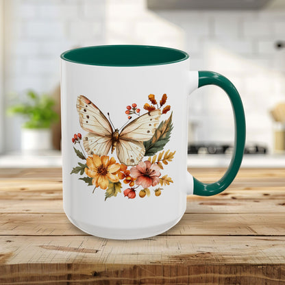 Vintage Autumn Butterfly & Dahlia Flowers Mug (11/15oz)