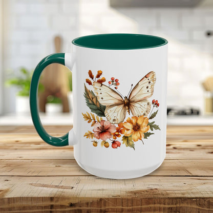 Vintage Autumn Butterfly & Dahlia Flowers Mug (11/15oz)