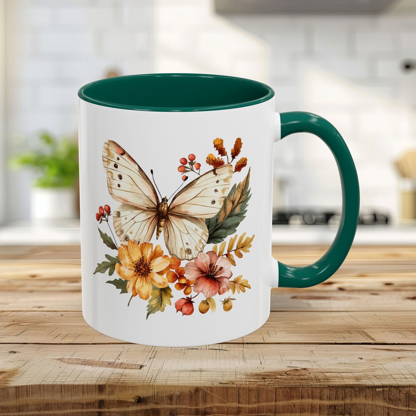 Vintage Autumn Butterfly & Dahlia Flowers Mug (11/15oz)