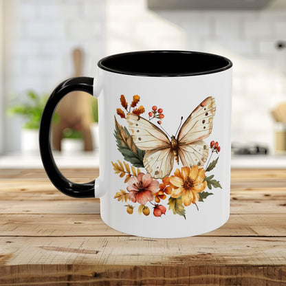 Vintage Autumn Butterfly & Dahlia Flowers Mug (11/15oz)