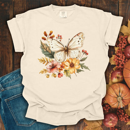 Vintage Autumn Butterfly & Dahlia Flowers T-Shirt
