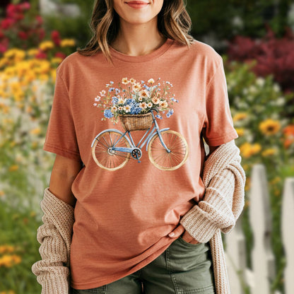 Vintage Bicycle with Basket of Wildflowers T-Shirt