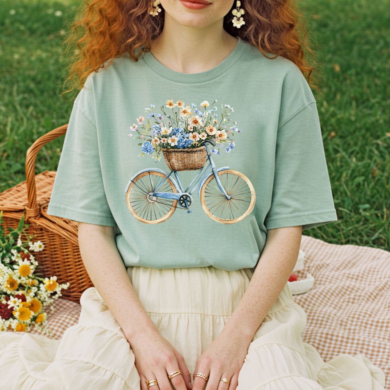 Vintage Bicycle with Basket of Wildflowers T-Shirt