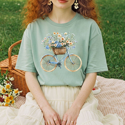 Vintage Bicycle with Basket of Wildflowers T-Shirt
