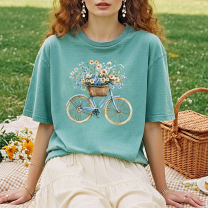 Vintage Bicycle with Basket of Wildflowers T-Shirt