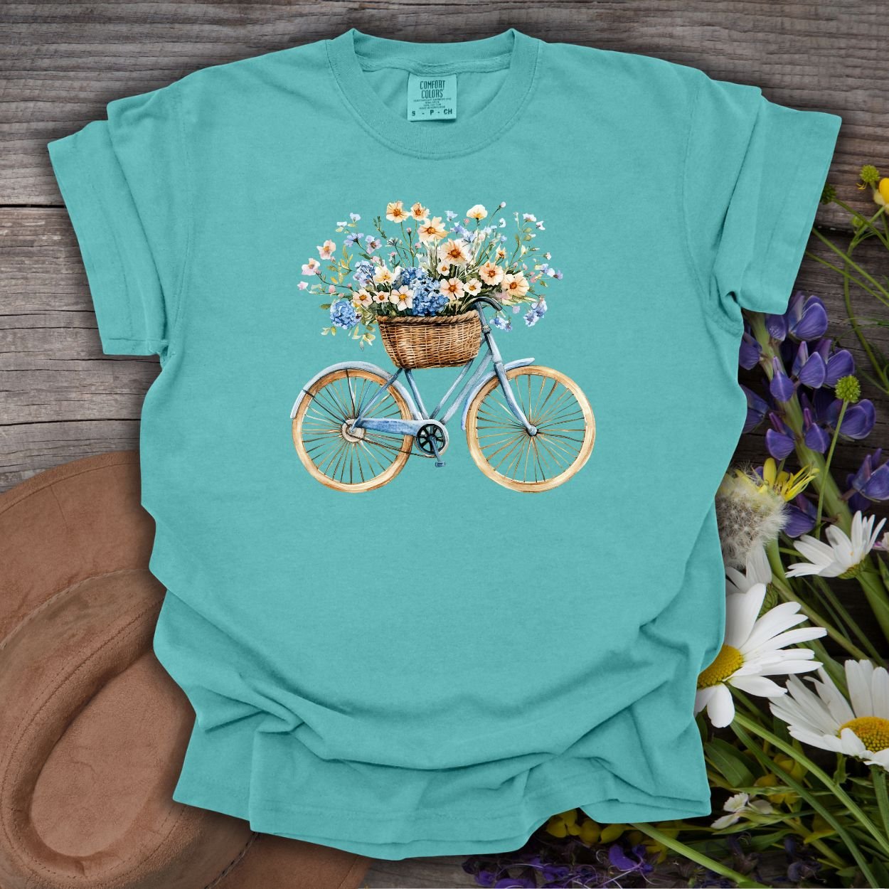 Vintage Bicycle with Basket of Wildflowers T-Shirt