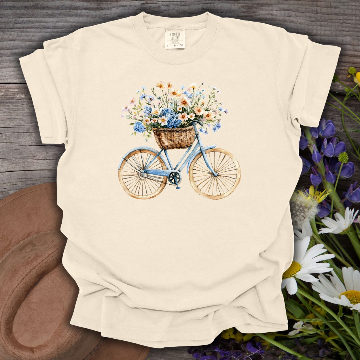 Vintage Bicycle with Basket of Wildflowers T-Shirt