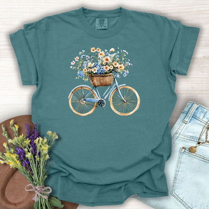 Vintage Bicycle with Basket of Wildflowers T-Shirt