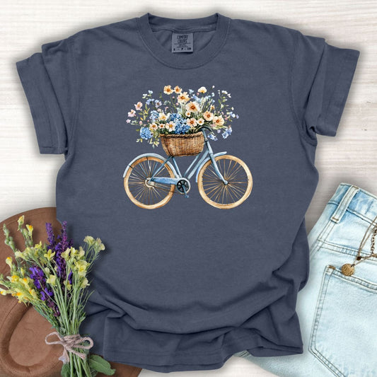Vintage Bicycle with Basket of Wildflowers T-Shirt