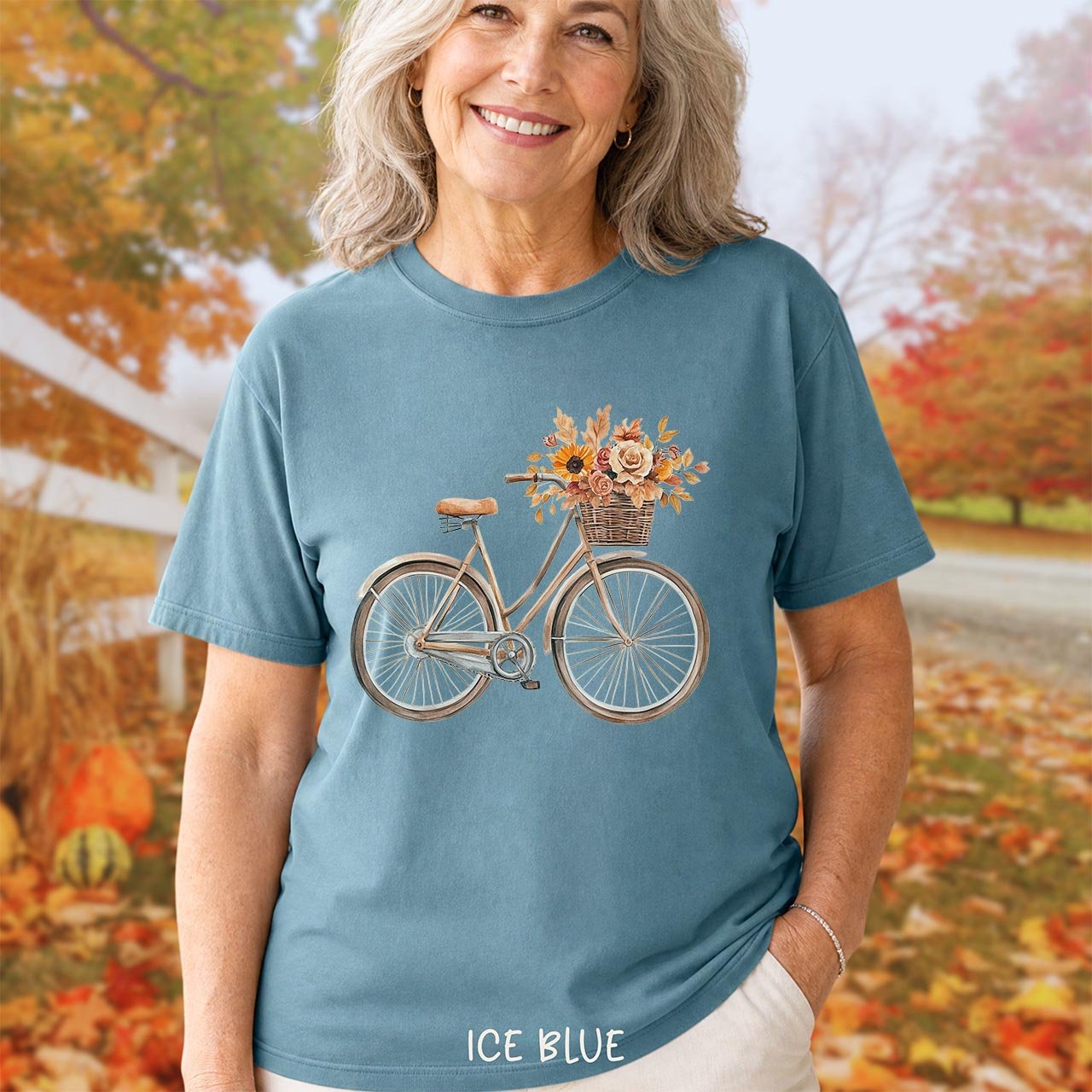Vintage Bicycle with Fall Flower Basket T-Shirt