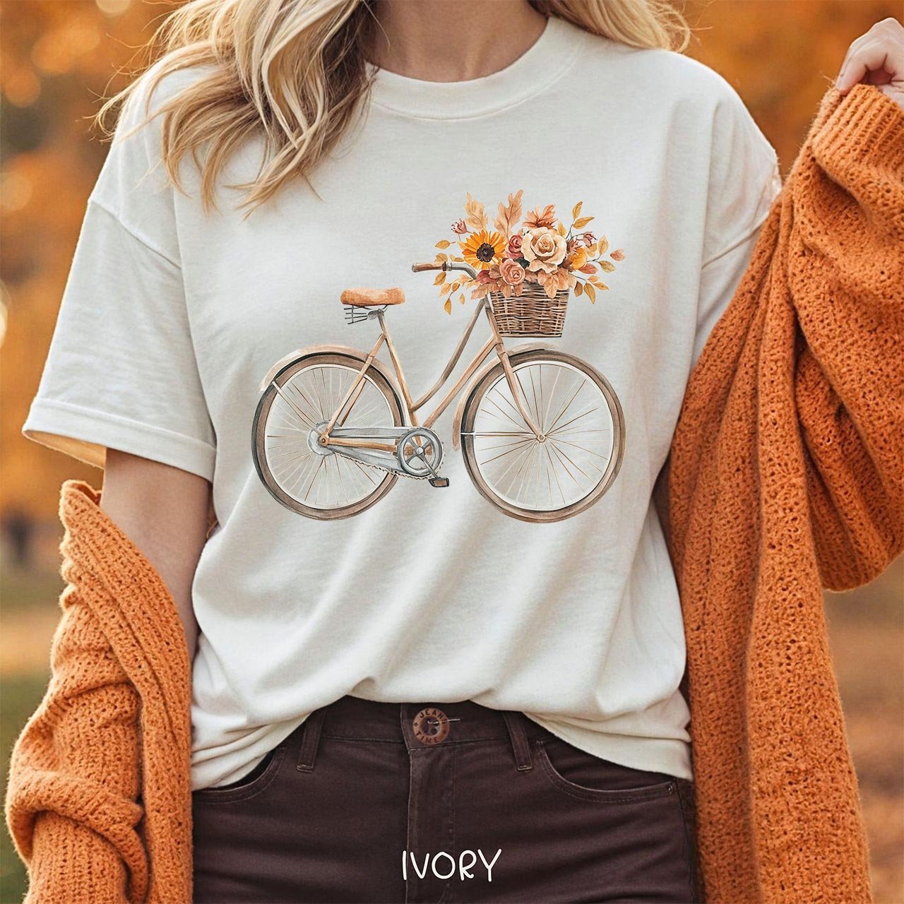 Vintage Bicycle with Fall Flower Basket T-Shirt