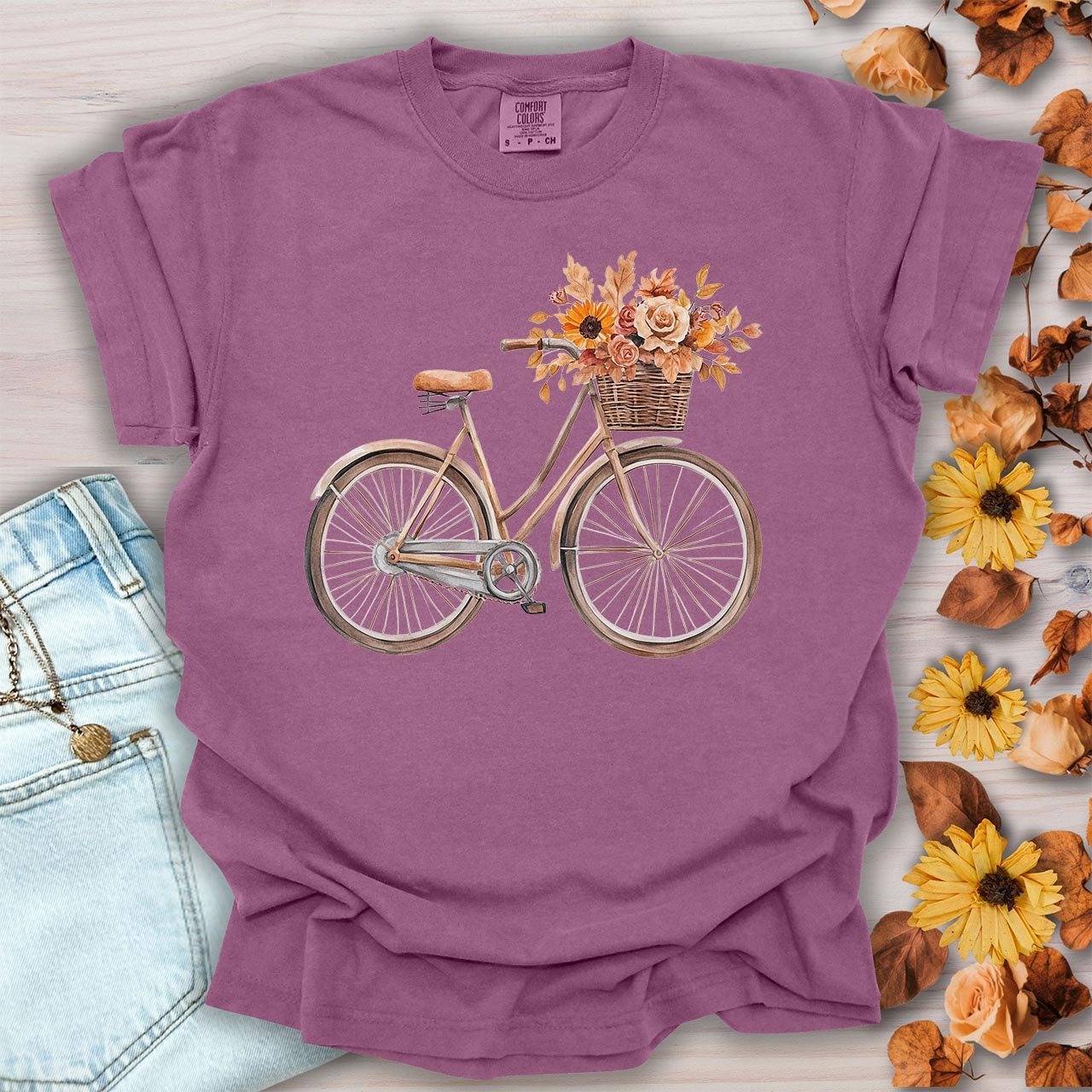 Vintage Bicycle with Fall Flower Basket T-Shirt
