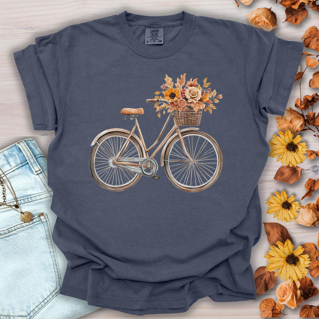 Vintage Bicycle with Fall Flower Basket T-Shirt