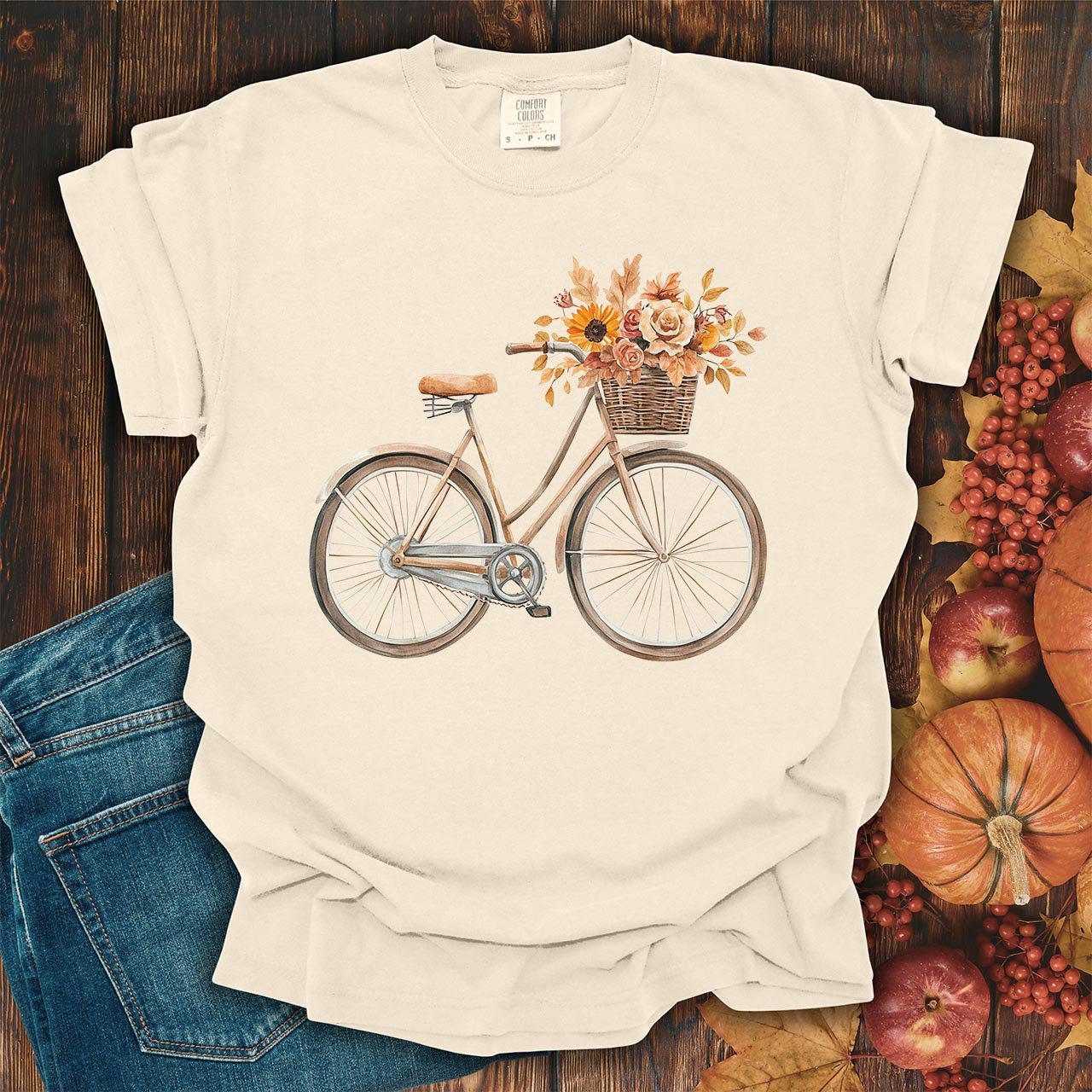 Vintage Bicycle with Fall Flower Basket T-Shirt