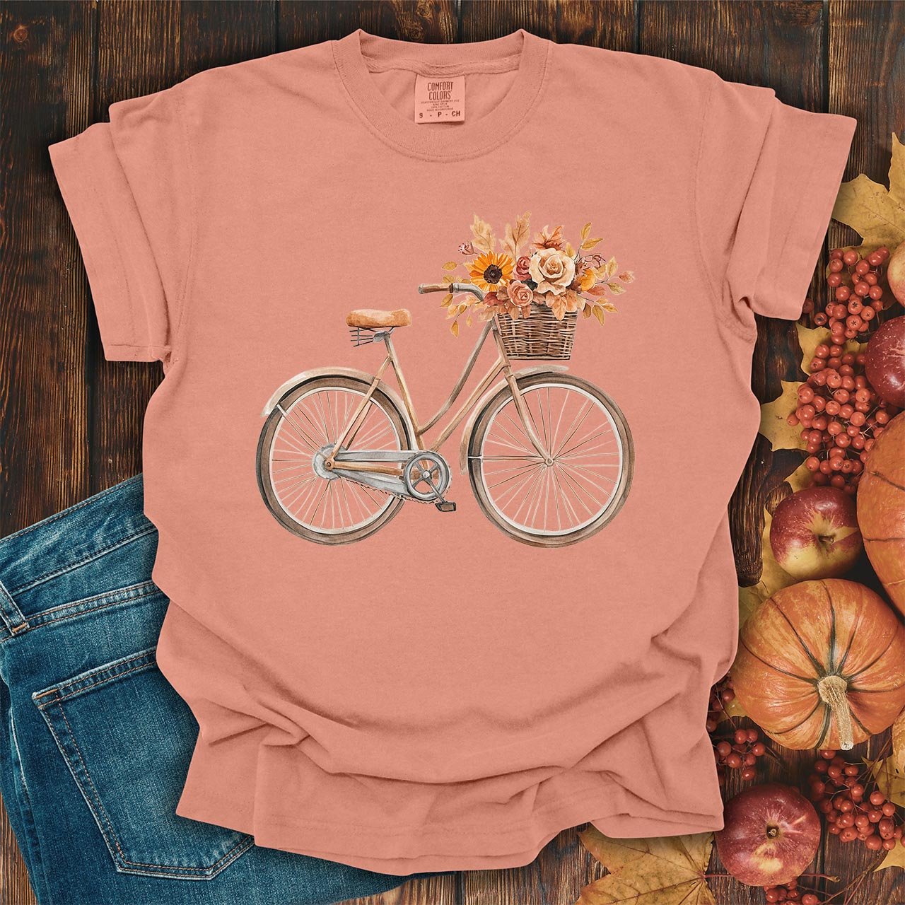 Vintage Bicycle with Fall Flower Basket T-Shirt