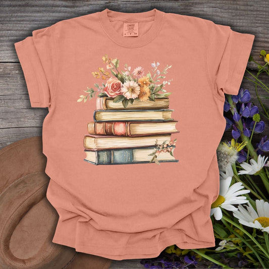 Vintage Books & Summer Flowers T-Shirt
