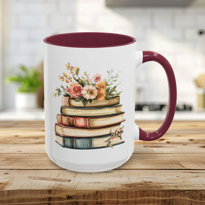 Vintage Books and Summer Flowers Mug (11/15oz)