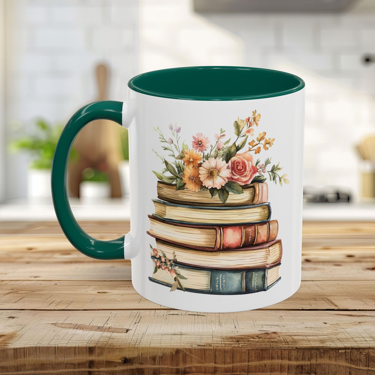 Vintage Books and Summer Flowers Mug (11/15oz)