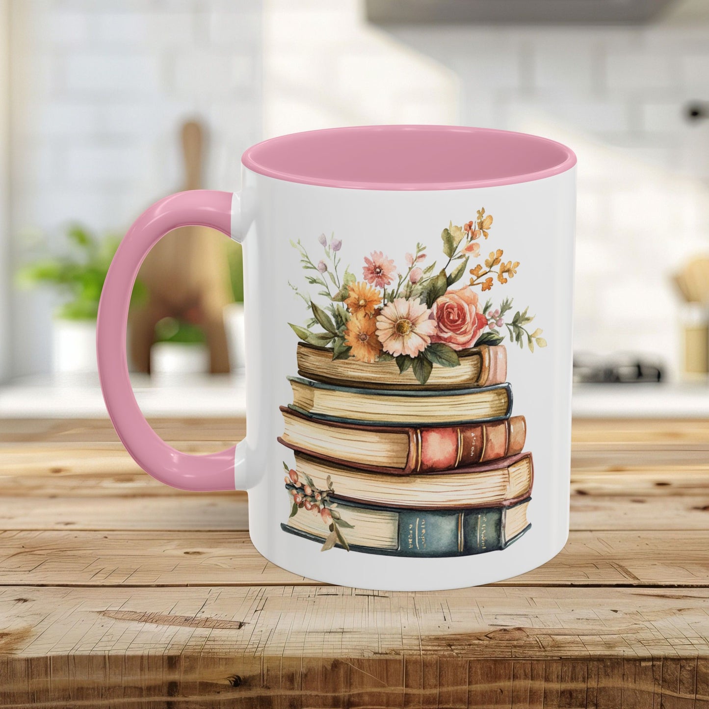 Vintage Books and Summer Flowers Mug (11/15oz)
